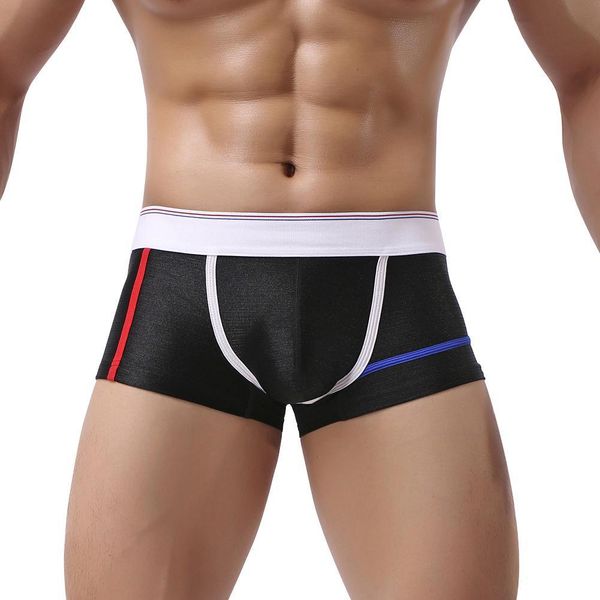 

men's stretch male shorts men's stripe soft comfortable nylon underwear briefs under, Black;white