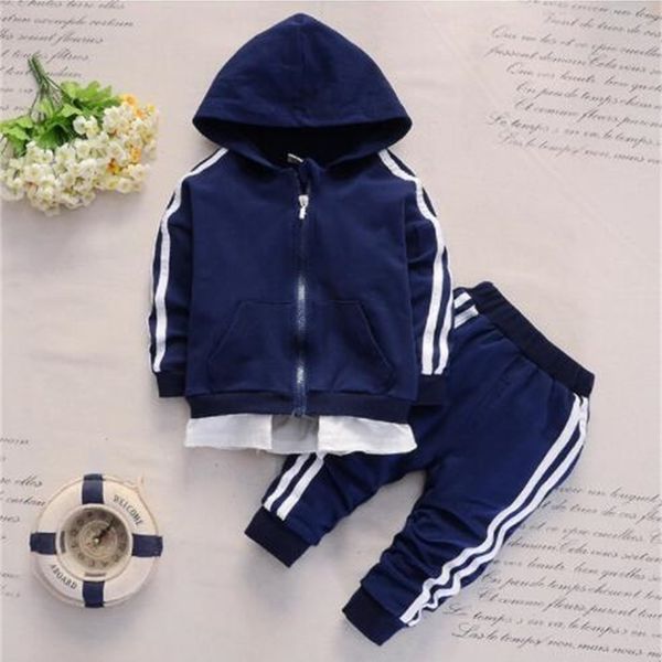 

spring baby casual tracksuit children boys girls hooded jacket pants 2pcs kids suit cotton infant clothing sport sets cloth y200325, White