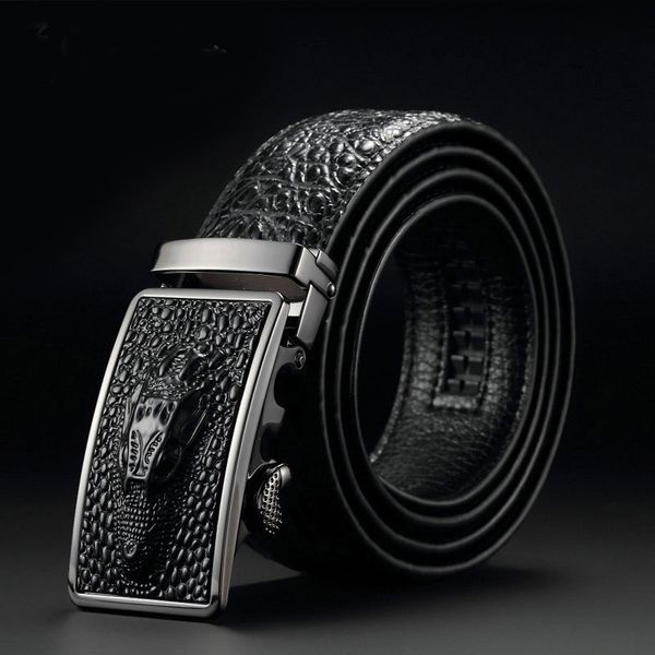 

fashion casual men's leather belts, faux crocodile leather belt men crocodile head automatic buckle belt 201117, Black;brown
