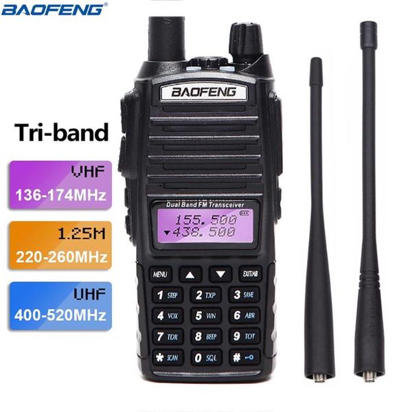 

baofeng uv-82t tri-band 136-174/220-260/400-520mhz 2pcs antennas 2-pamatuer ham portable radio walkie talkie