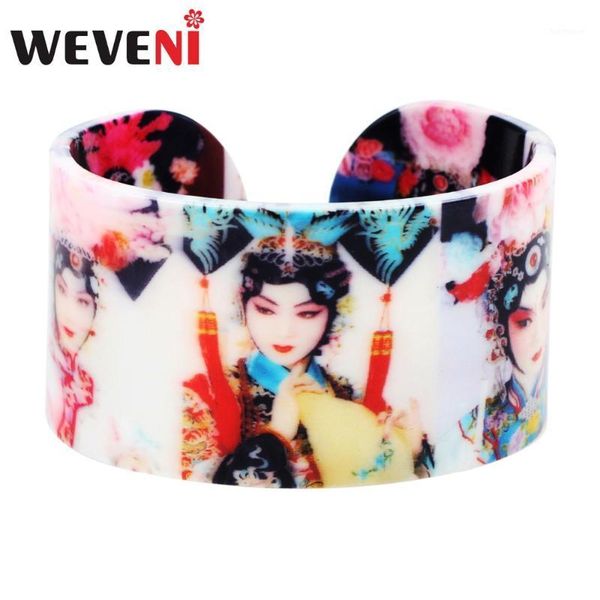 

weveni plastic chinese peking opera actress bangles bracelets fashion ethnic craft jewelry for women girls ladies souvenir gift1, Black