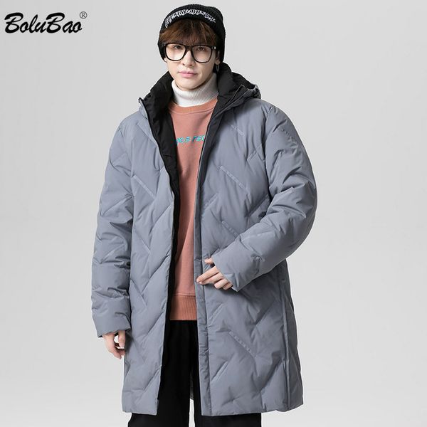 

bolubao winter brand men trendy down jacket men high street white duck down coats solid color hooded long down jackets male q1209, Black