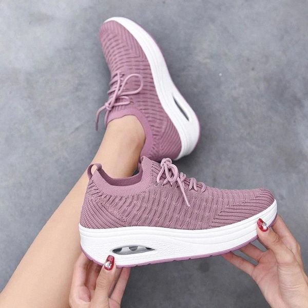 

fashion breathable air mesh women shoes wedges heel shoes ladies knitting sock sneakers women platform casual #g61q