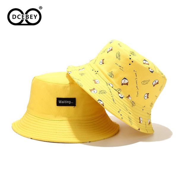 

wide brim hats dcebey double-side bucket hat cap cute shiba inu dog print yellow bob hip hop women panama, Blue;gray