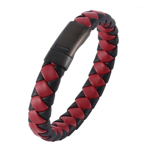 

fashion men jewelry braided leather bracelet handmade bracelet black stainless steel magnetic clasps man wrist bangles bb00281, Golden;silver
