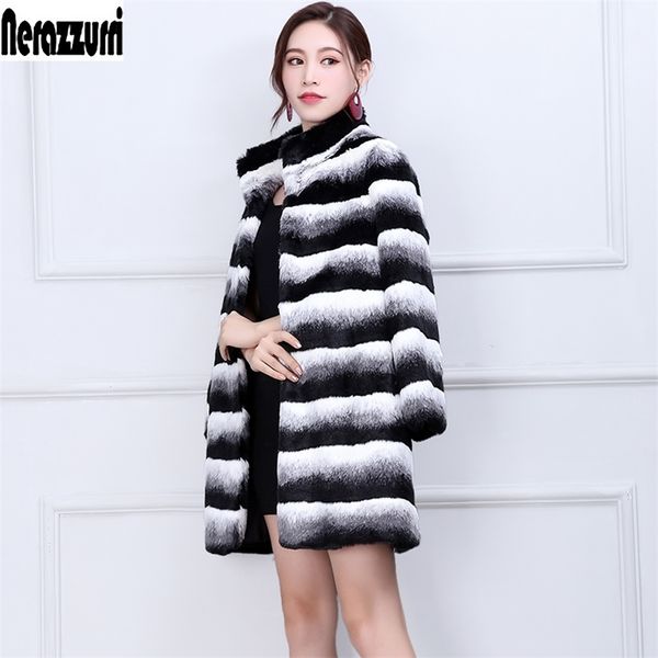 Nerazzurri Kış Chinchilla Kürk Kadın Moda Pist Uzun Kollu Lüks Kalınlaşmak Artı Boyutu Faux Kürk Ceket 5XL 6XL 201210