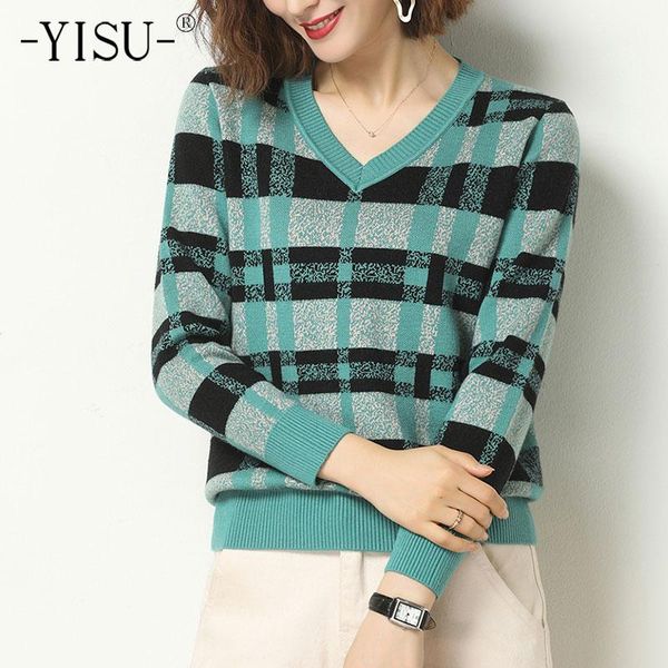 

yisu 2021 women winter sweater v-neck lattice winter long sleeve warm casual jumper fashion thin section knitted pullover, White;black