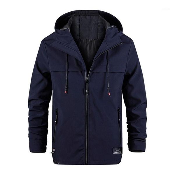 

outdoor men hiking jacket autumn winter windproof hooded windbreaker camping climbing hunting solid color sports coat outerwear1, Blue;black