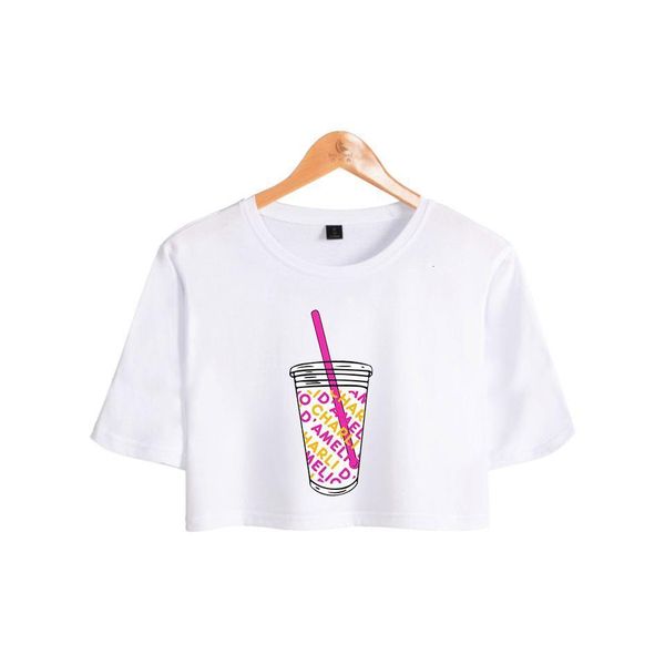 

new ice coffee splatter crop t-shrit charli d'amelio t shirt girl charli damelio merch o-neck crop short t-shirts, White