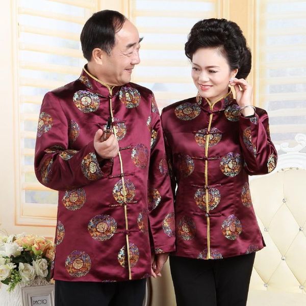 

ancient chinese national costume for women men long sleeve middle age jacket traditional birthday wedding clothing1, Red