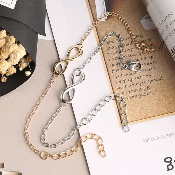 

golden color womens link bracelets charm infinity shape adjustable girls alloy chain gifts for ladies girlfriend, Black