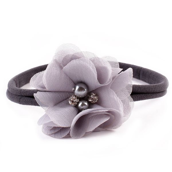

cute baby headbands flower rhinestone nylon bands kids girlshair accessories boutique pearl hairbands children elastic headwear headdress, Slivery;white
