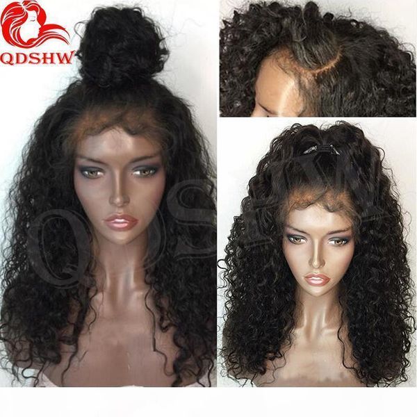 

human curly hair lace wig for black women glueless peruvian virgin hair curly human hair full lace wigs high ponytail, Black;brown