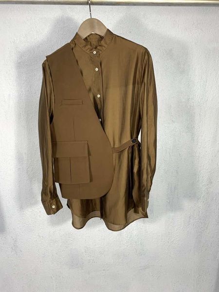 

niche dign autumn and winter new british fashion classic personality stitching vt two sets of long sleeve shirt, White