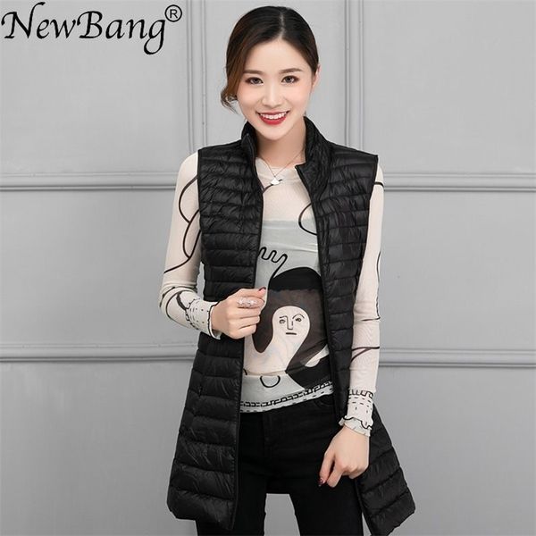 

newbang brand long vest women ultra light down vest windproof lightweight warm waistcoat female down coat long slim sleeveless 201214, Black;white