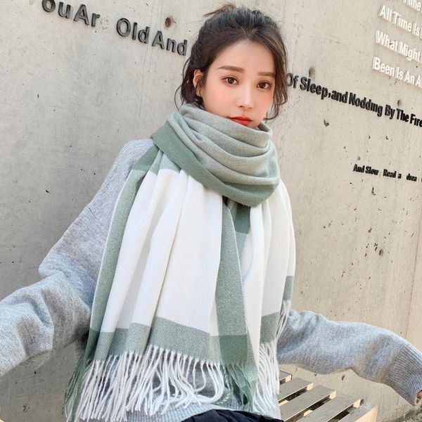 

scarves scarf female winter wild dual-use double-sided solid color shawl student male long thick warm autumn and, Blue;gray