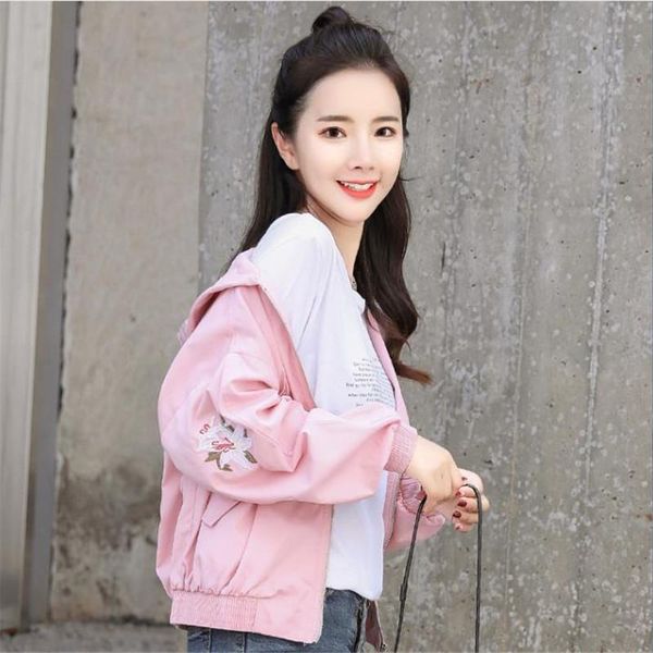 

women's jackets autumn hooded jacket harajuku zipper pockets bomber womens casual embroidery coats streetwear outwear clothes c129, Black;brown