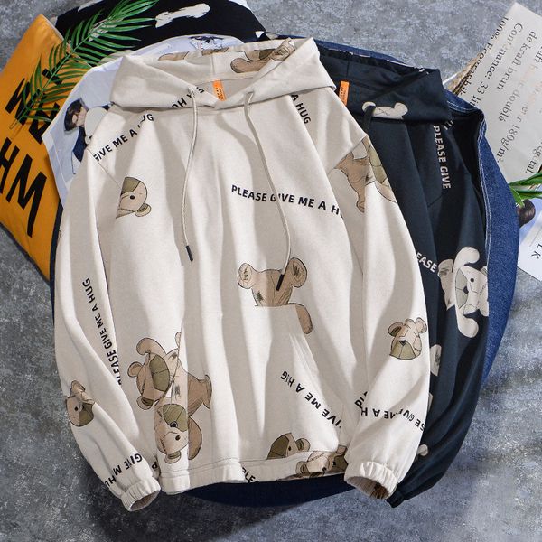 

2021 standard 20-winter new cartoon bear sweatprint hoodie korean leisure hong kong style fashion brand pullover for me 1f54, Black;brown