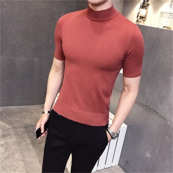 

2019 spring and summer tight british gentleman casual sweater bottoming youth men's short-sleeved shirt half-high collar q1113, White;black