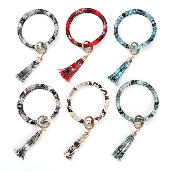 

bracelet o keychain leather pu leopard circle snake key holder women wristlet keychains bag pendant party favor
