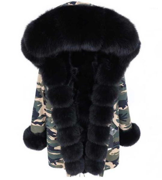 

winter new women's clothing raccoon fur lining parka fur collar jacket real coat thick warm streetwear new fashion1, Black