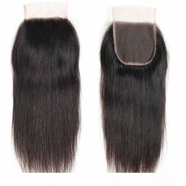 

straight 4x4 lace closure bleached knots brazilian straight human hair closure middle 3 part 100% straight human hair lace closure, Black;brown