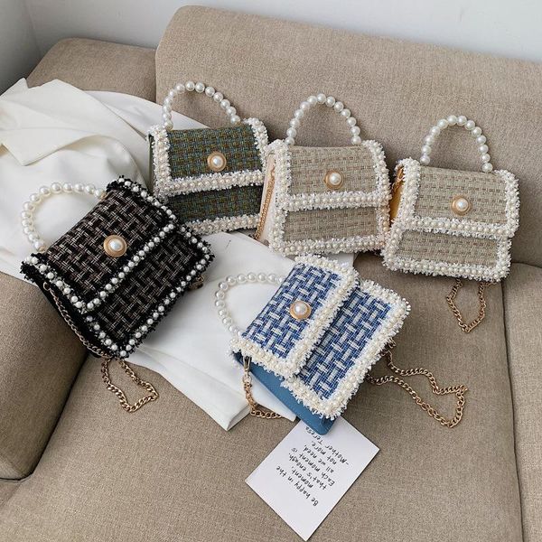 

women's bag woven stitching pearl chain bag girl messenger casual shoulder wallet lady sweet satchels purses and handbags