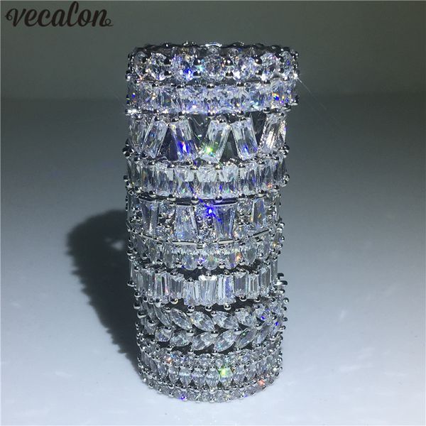 

vecalon 9 styles lovers finger ring 925 sterling silver diamonds cz engagement wedding band ring for women jewelry, Slivery;golden