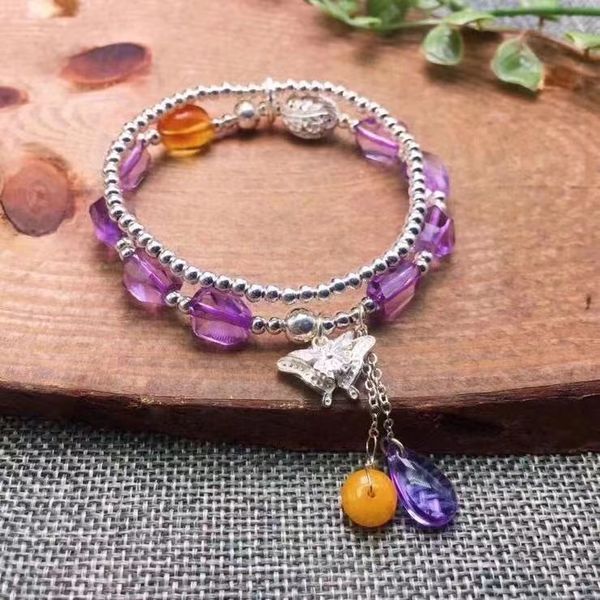 

geo.jewelry's classical purple jeweled silver bracelet, Golden;silver