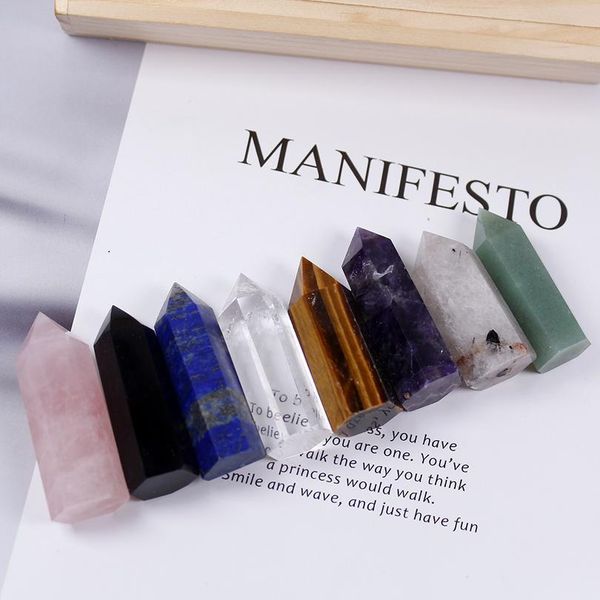 

1set wooden box gift box decorative natural hand carved crystal points quartz wand pillar for sale heal qylpeg, Black