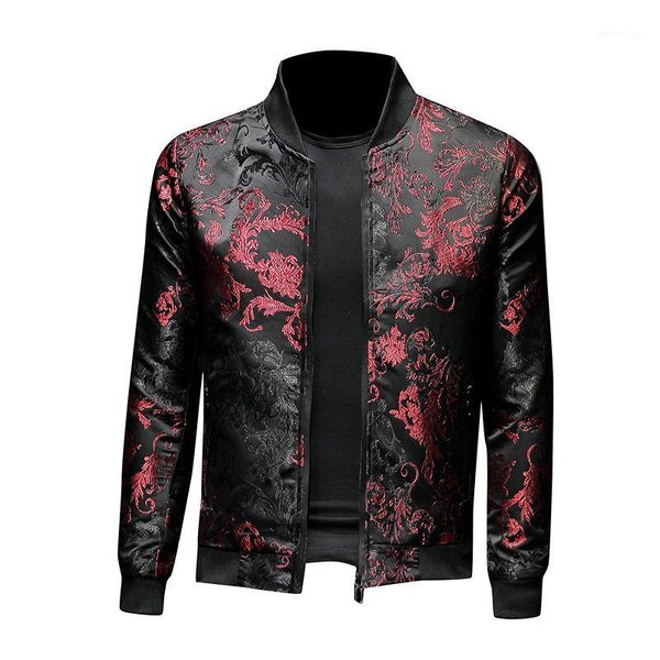 

men's jackets fashion men's floral embroidery flower stylish bomber jacket men zipper pocket outerwear coat male slim fit veste ma, Black;brown