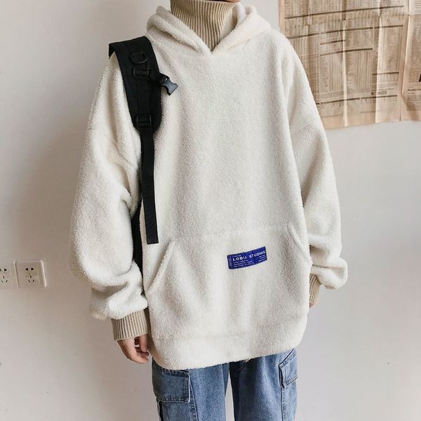 

2021 new winter long hoodie lamb's wool tall collar with hoodie, man's cashmere coat from two pieces of water velvet nfmi, Black