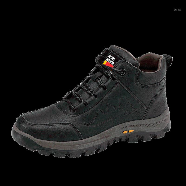 

awesomeme 2020 new men leather shoes safety men boots luxury male winter shoes outdoor work man leather autumn1, Black