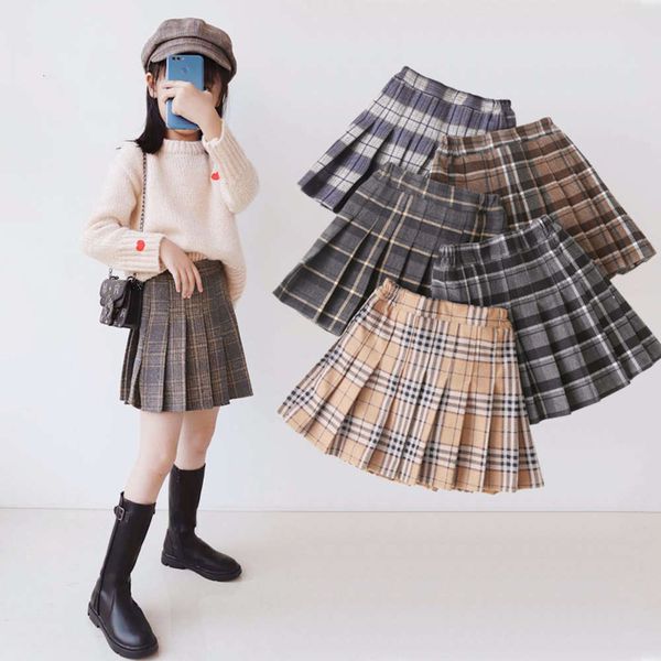 

girls' autumn and winter woolen plaid skirt, Blue