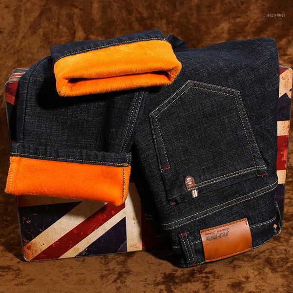 

autumn and winter plus velvet thick jeans loose elasticity pants straight warm men's clothing fatty plus size casual trousers1, Blue