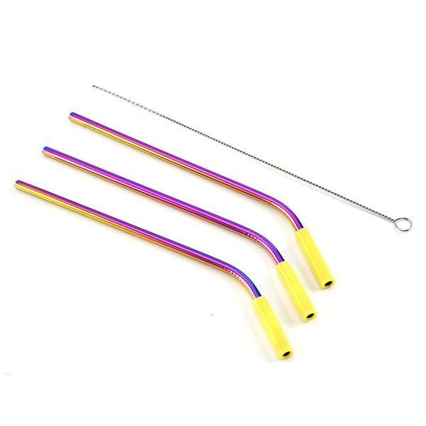 

reusable metal 304 bent stainless straws steel drinking straw for with silicone tips and cleanin
