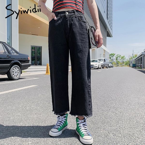 

boyfriend jeans for women high waist denim pants mom button washed vintage tassel plus size 5xl black jean straight loose 201029, Blue