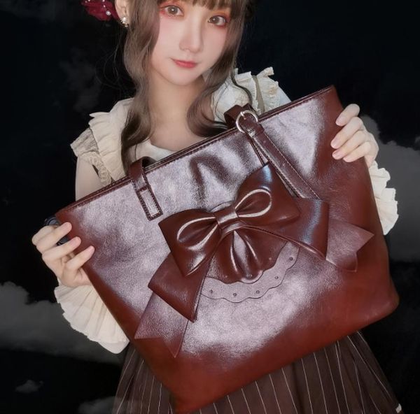 

girls womens lolita sweet big bow knot handbag makeup shoulder messenger satchel purse bags cosplay large capacity 4colorsma1