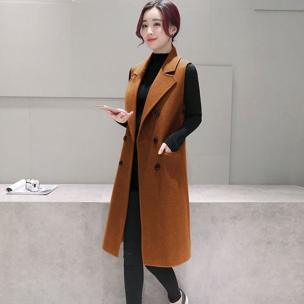 

new autumn 2021 and single winter breasted wool medium long leather sleeveless wild female jacket plus size 5xl y204 gxmx, Black;white