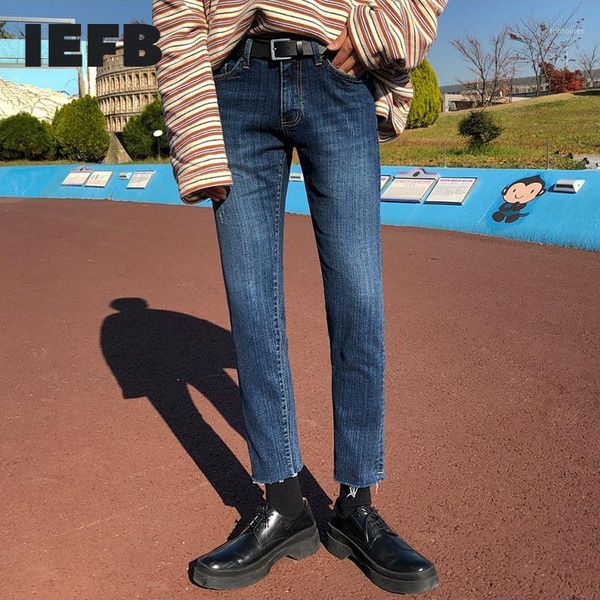 

iefb autumn and winter slim fashion blue jeans men's korean trend vintage denim casual pants ankle-length pants for male 9y45361