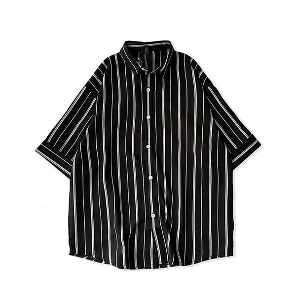 

fashion striped short sleeves turn-down collar drop-shoulder men loose shirt drop shipping good quality man clothes, White;black