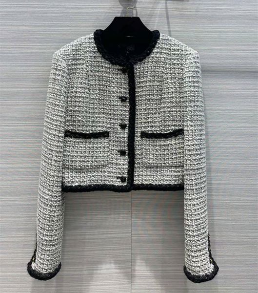 

european and american women's wear spring 2022 new long sleeve round collar single breasted button fashion tweed short coat, Black