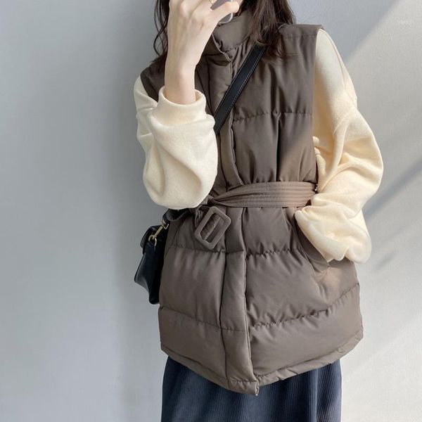 

fashion stand up collar casual cotton vest women's medium long 2021 autumn winter warm chic jacket waistcoat waist female1, Black;white