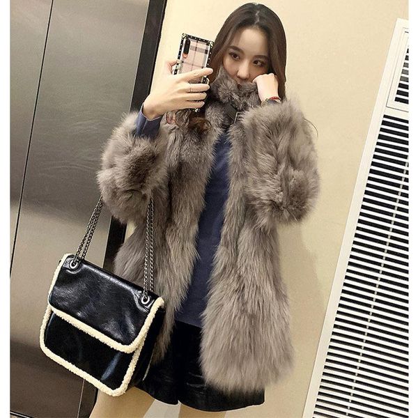 

women's fur & faux 2021 coat thickening winter casual retro jacket long sleeve artificial chic wear y71, Black