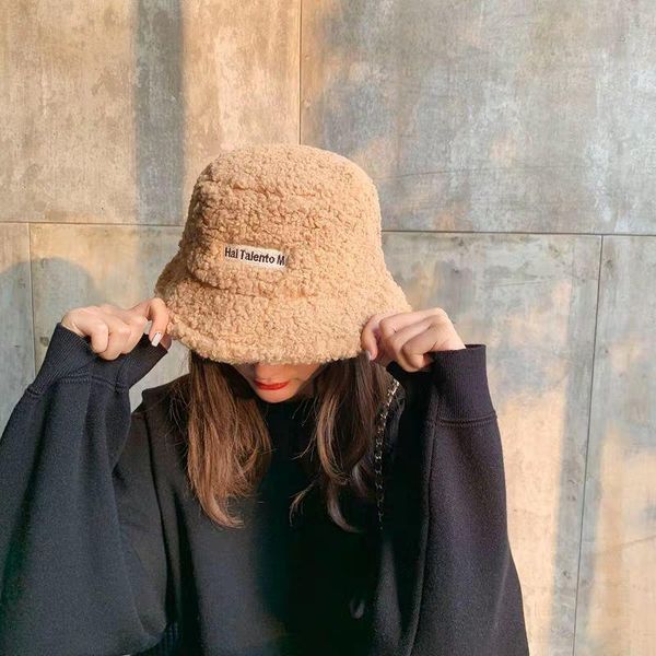 

wide brim hats 2021 lambswool women girls hat fashion winter warm teddy velvet bucket solid color ladies panama caps fisherman, Blue;gray