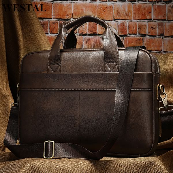 

westal men's bag genuine leather men briefcase lapbag office bags for men zip messenger men's leather bags for document 7022
