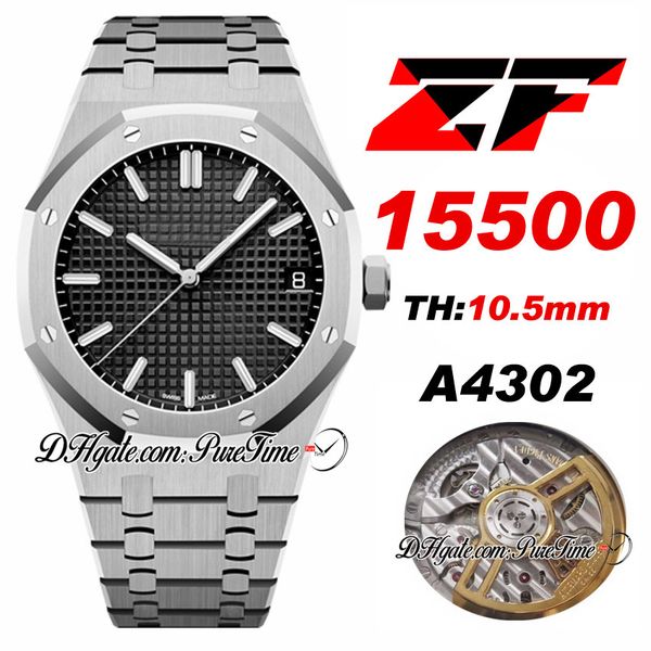 

zf 41mm 15500 a4302 automatic mens watch black texture dial stick markers stainless steel bracelet edition swiss hand set puretime a1, Slivery;brown