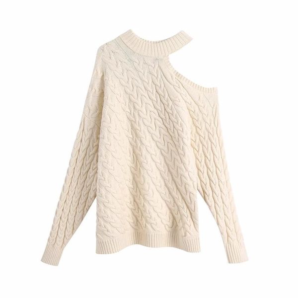 

women hollow decoration long sleeve knitting sweater female mock neck pullover casual lady loose sw1076, White;black