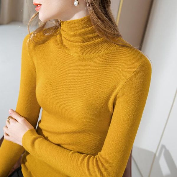

black slim turtleneck solid undershirt long sleeves coffee women spring autumn soft knitting shirts clothing, White