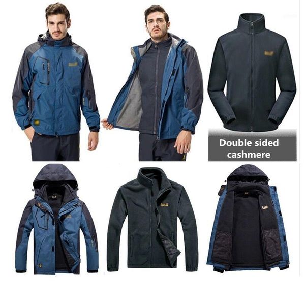 

outdoor jackets&hoodies autumn male and female two piece jacket+linner tactical outwear coat waterproof windproof jacket for climbing windbr, Blue;black